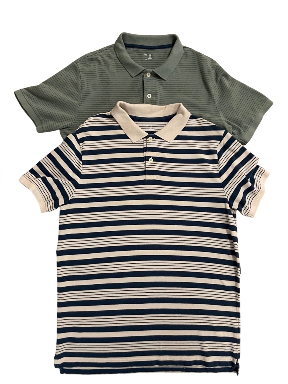 GAP Mens Striped Polo Shirts Lot of 2 Green Navy Blue Large